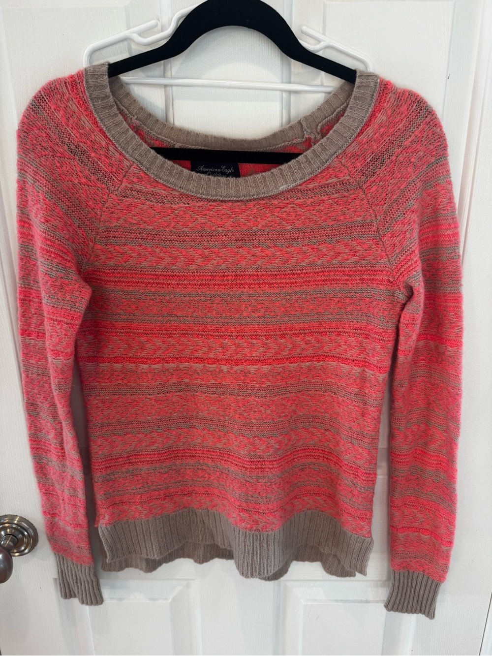 Y2K American Eagle Outfitters Coral and Taupe Marled Crewneck Sweater